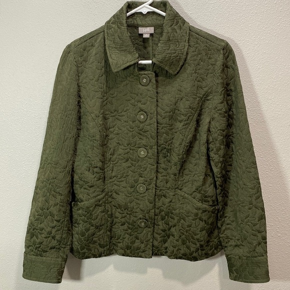 J Jill embossed floral jacket in military‎ olive green - Picture 1 of 9